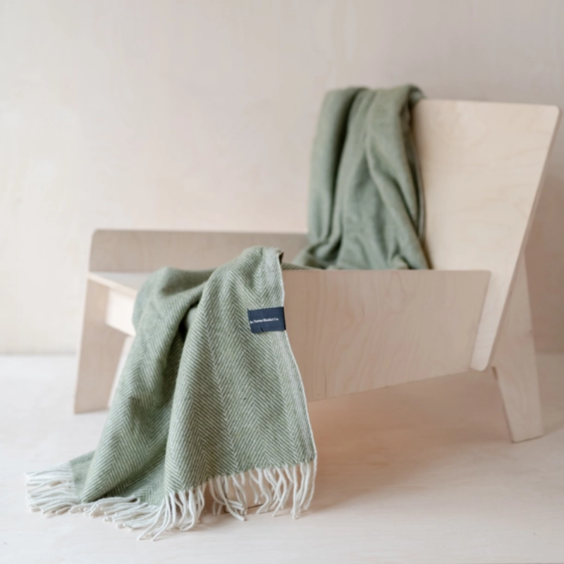 Recycled Wool Knee Blanket | Olive Herringbone | The Sensory Hive