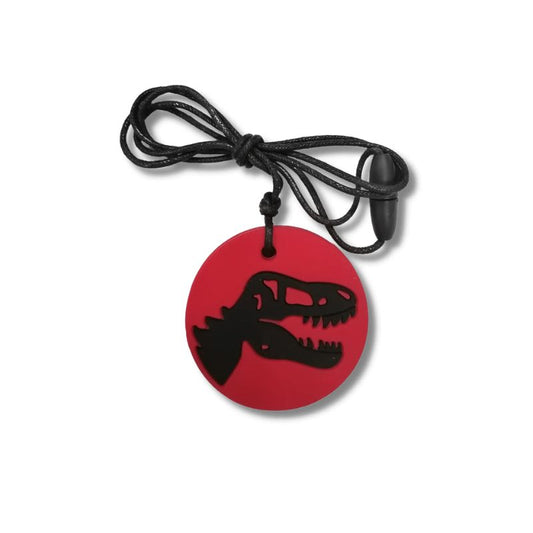 Red Black Dino Chewable Pendant | Jellystone Designs | The Sensory Hive